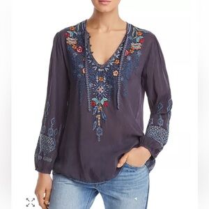 JOHNNY WAS “Sheesoh” Embroidered Navy Blue Long Sleeve Tunic Top